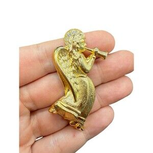 Vintage Gold Tone Angel with Horn Brooch Angel with Trumpet Pin